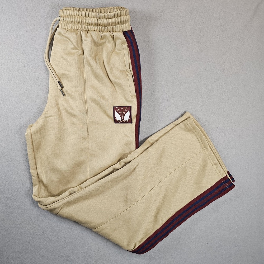 Marvel Spider-Man Track Pants Mens M Beige Side Stripe Athletic Sweatpants